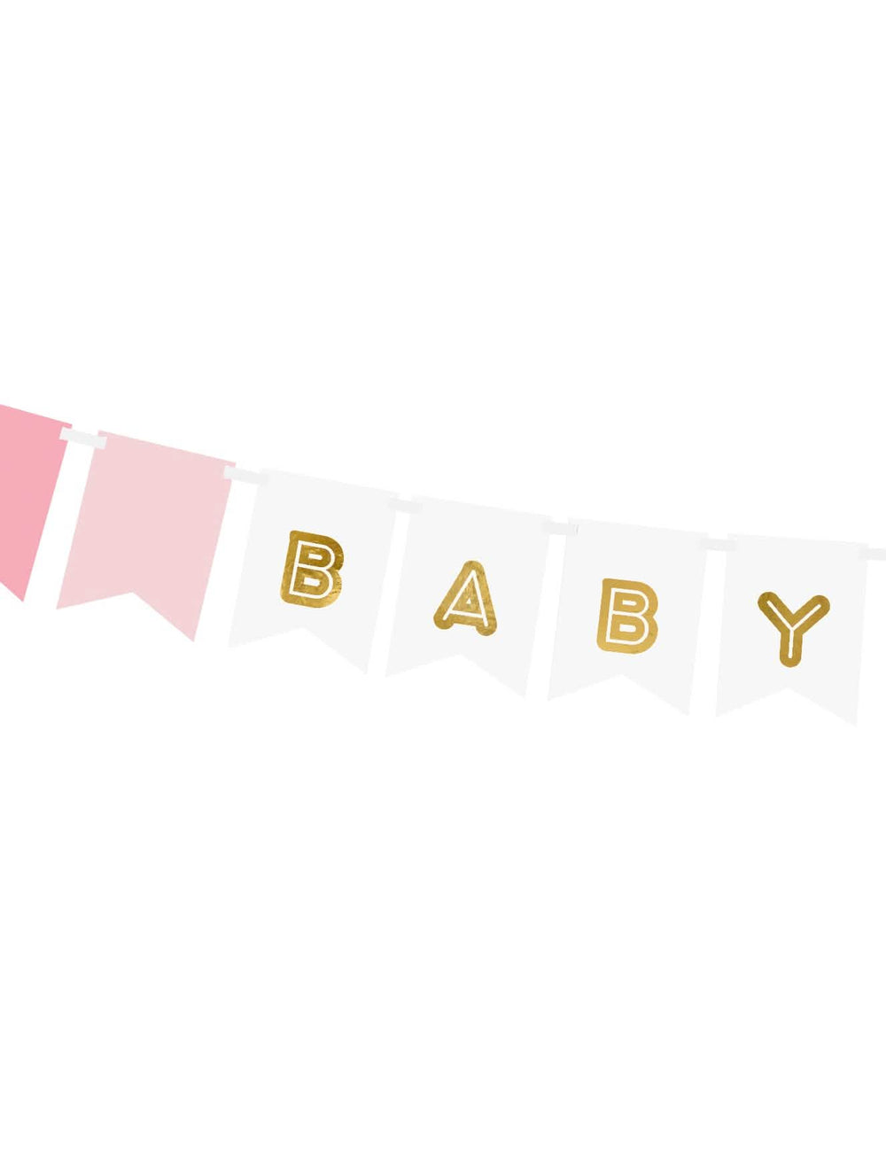 Grande plano nas letras douradas BABY da grinalda em cartão baby girl para baby shower
