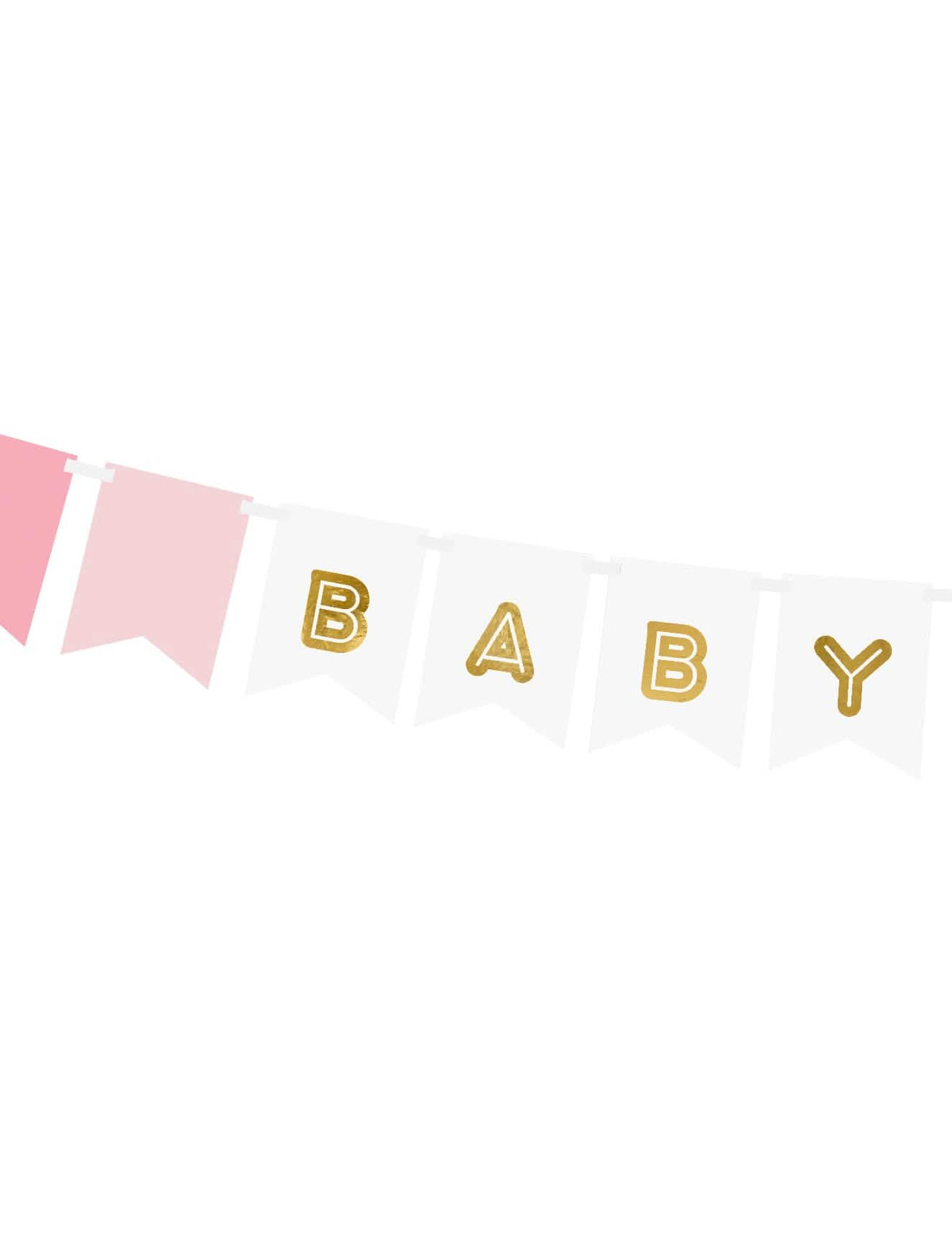 Grande plano nas letras douradas BABY da grinalda em cartão baby girl para baby shower