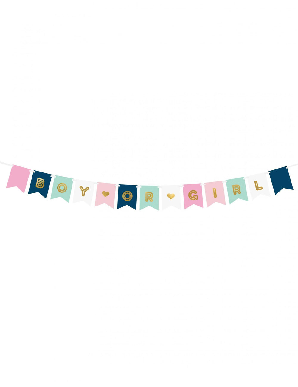 Guirlanda de cartão boy or girl para baby shower cor de rosa, azul e dourado