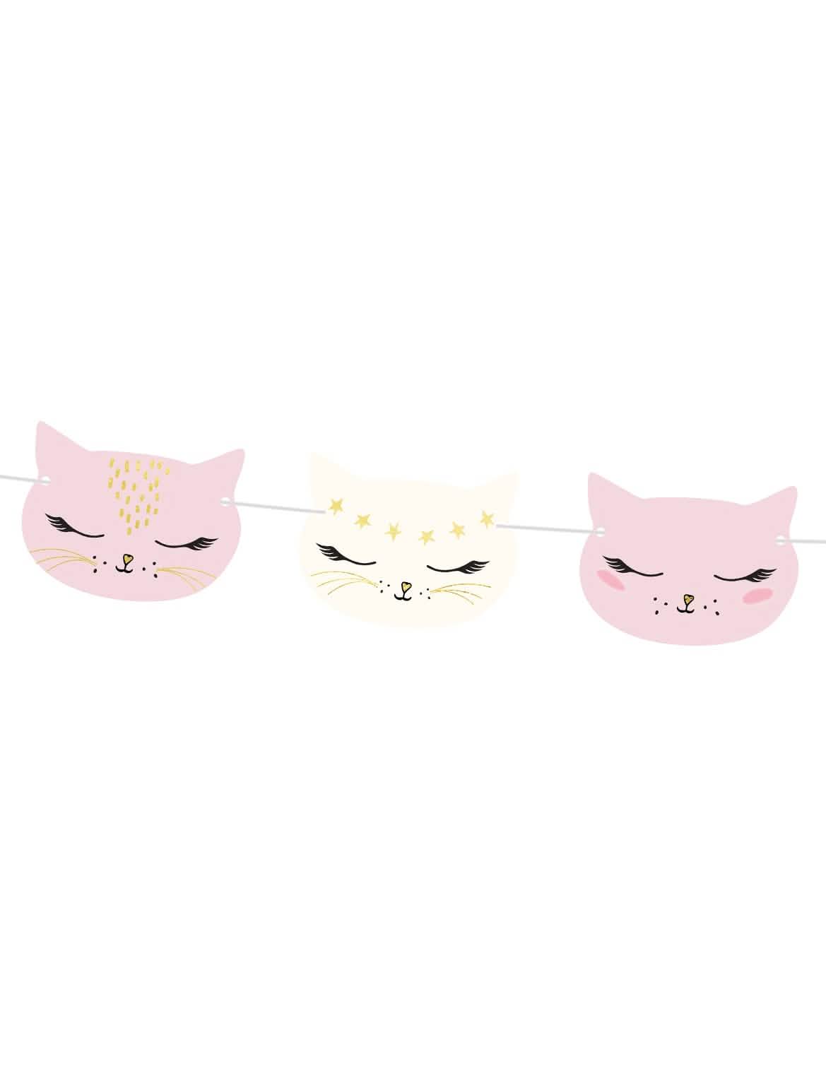Grande plano das cabeças da grinalda de cartão de gatinho