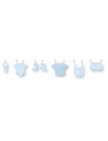 Guirlande en carton diy bébé pour baby shower bleue avec motifs de vêtements de garçon