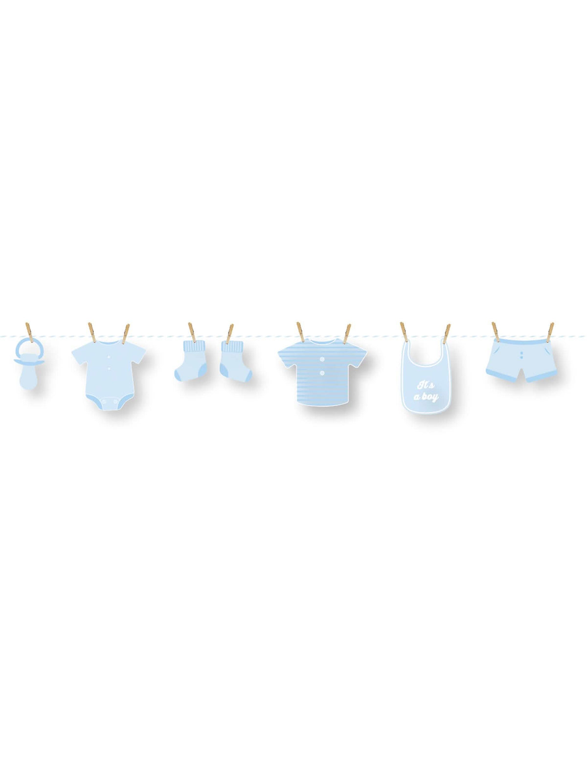 Guirlanda em cartão diy bebé para baby shower azul com motivos de roupas de menino