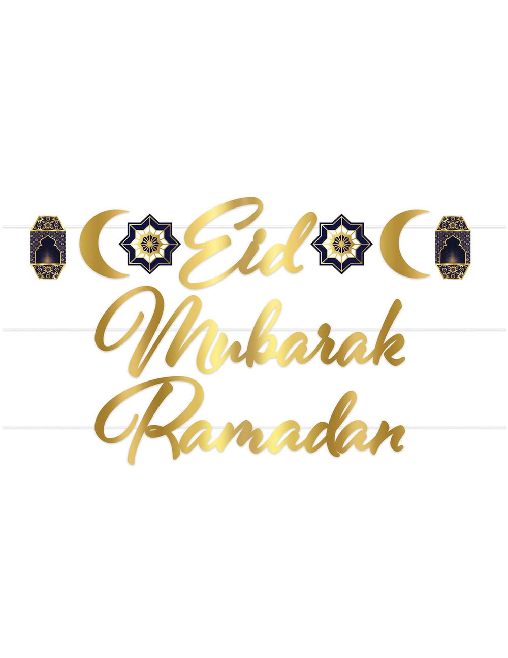 Grinalda de cartão Aïd Mubarak para decoração dourada e azul