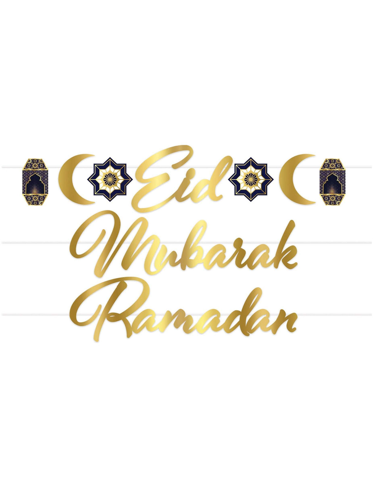 Grinalda de cartão Aïd Mubarak para decoração dourada e azul