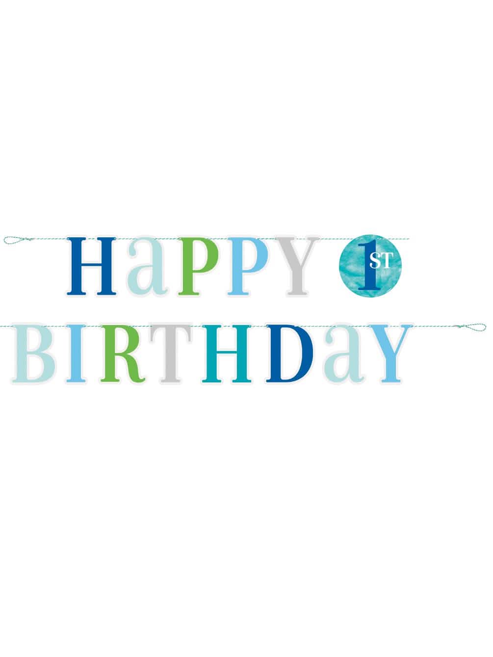 Guirlanda em cartolina happy 1st birthday para menino azul