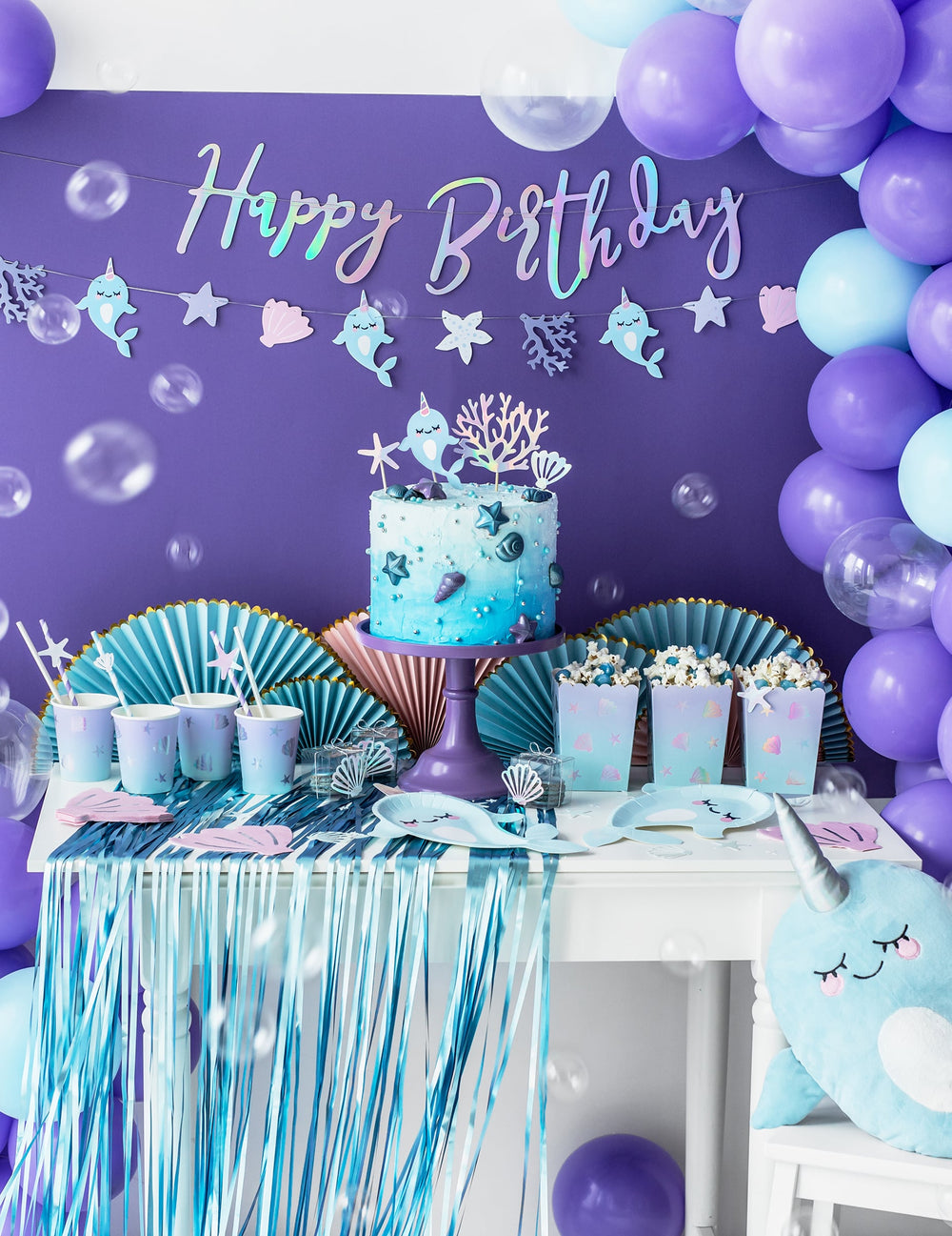 Guirlande en carton happy birthday pour fête d'anniversaire iridescent