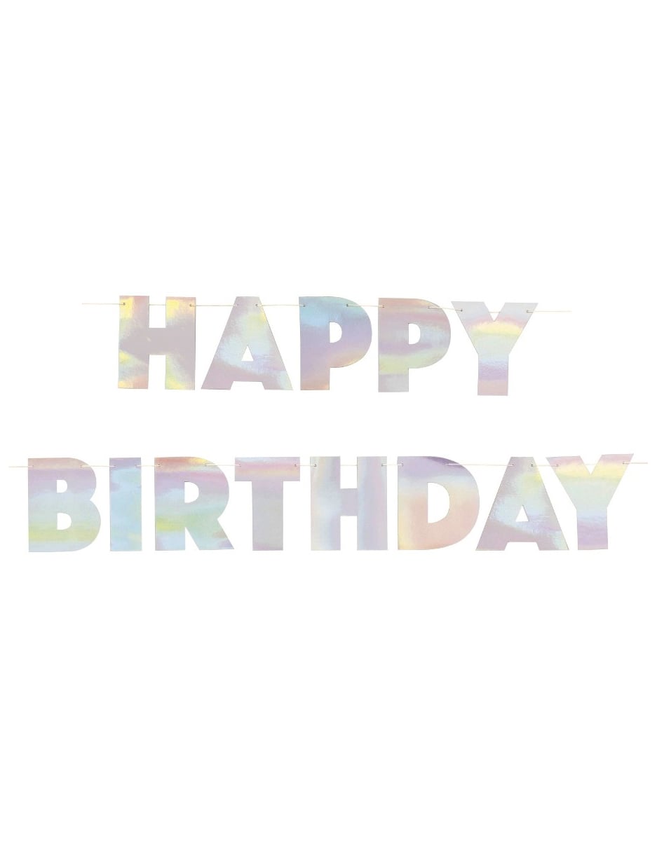 Guirlande en carton Happy Birthday pour anniversaire iridescente