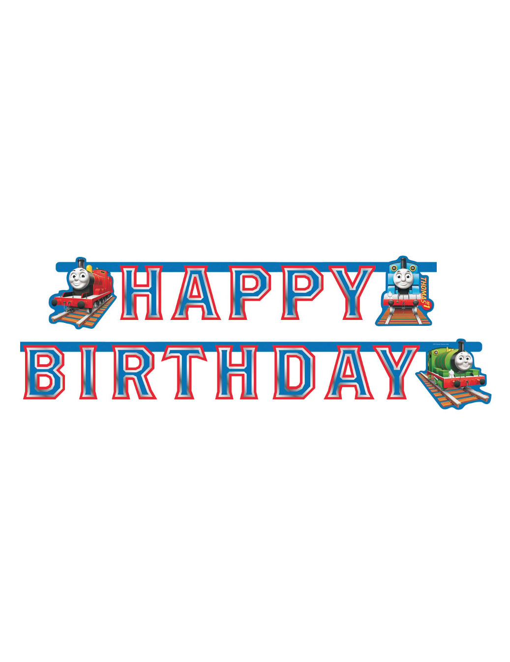 Guirlande en carton Happy Birthday Thomas et ses amis pour enfant bleue et rouge