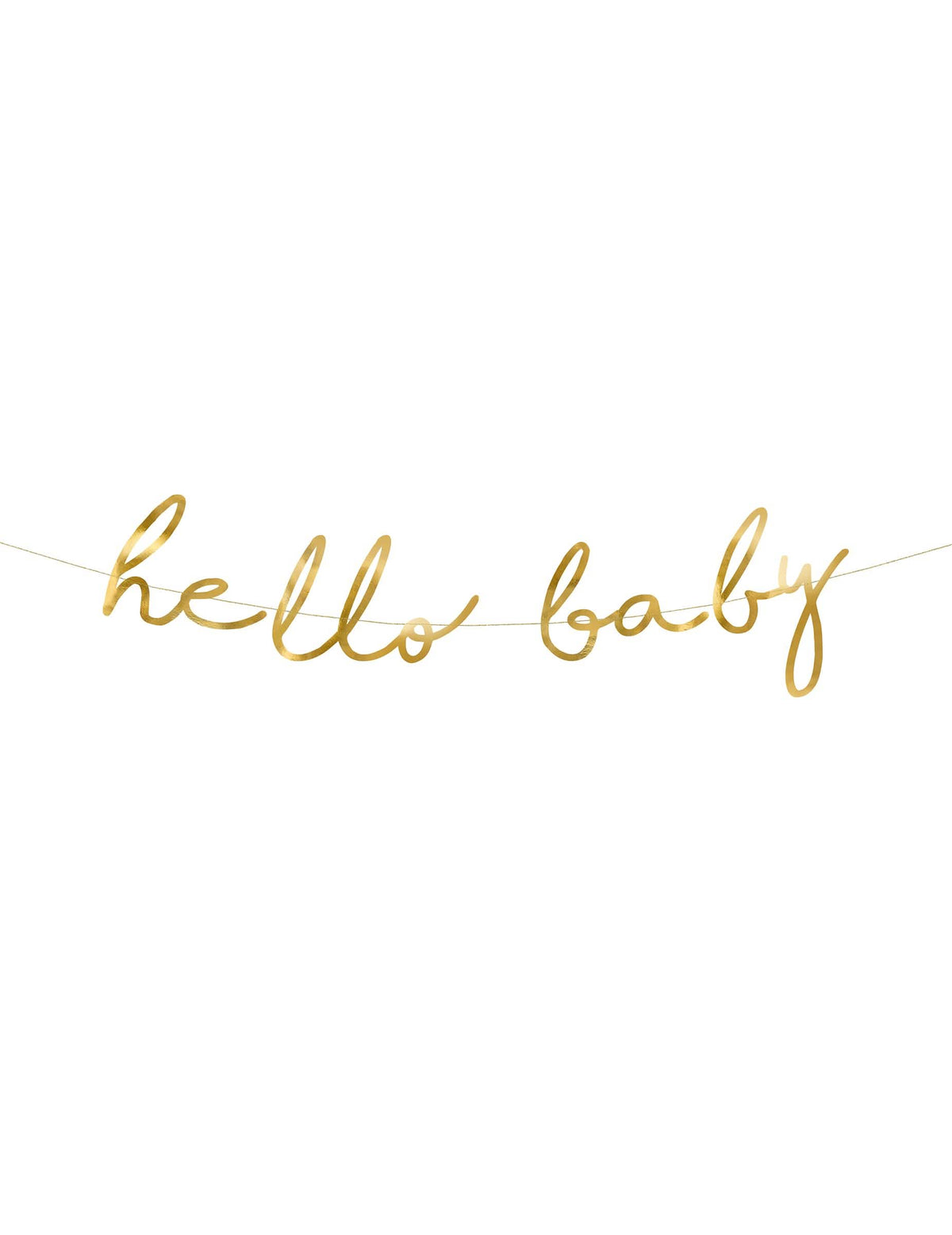Grinalda em cartão hello baby para baby shower dourada metalizada