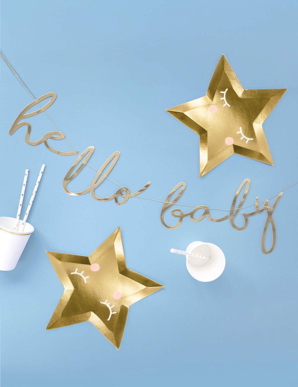 Encenação da guirlanda de cartão hello baby para baby shower
