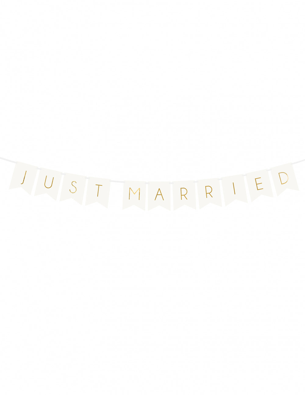 Vue de face de la guirlande en carton just married pour mariage