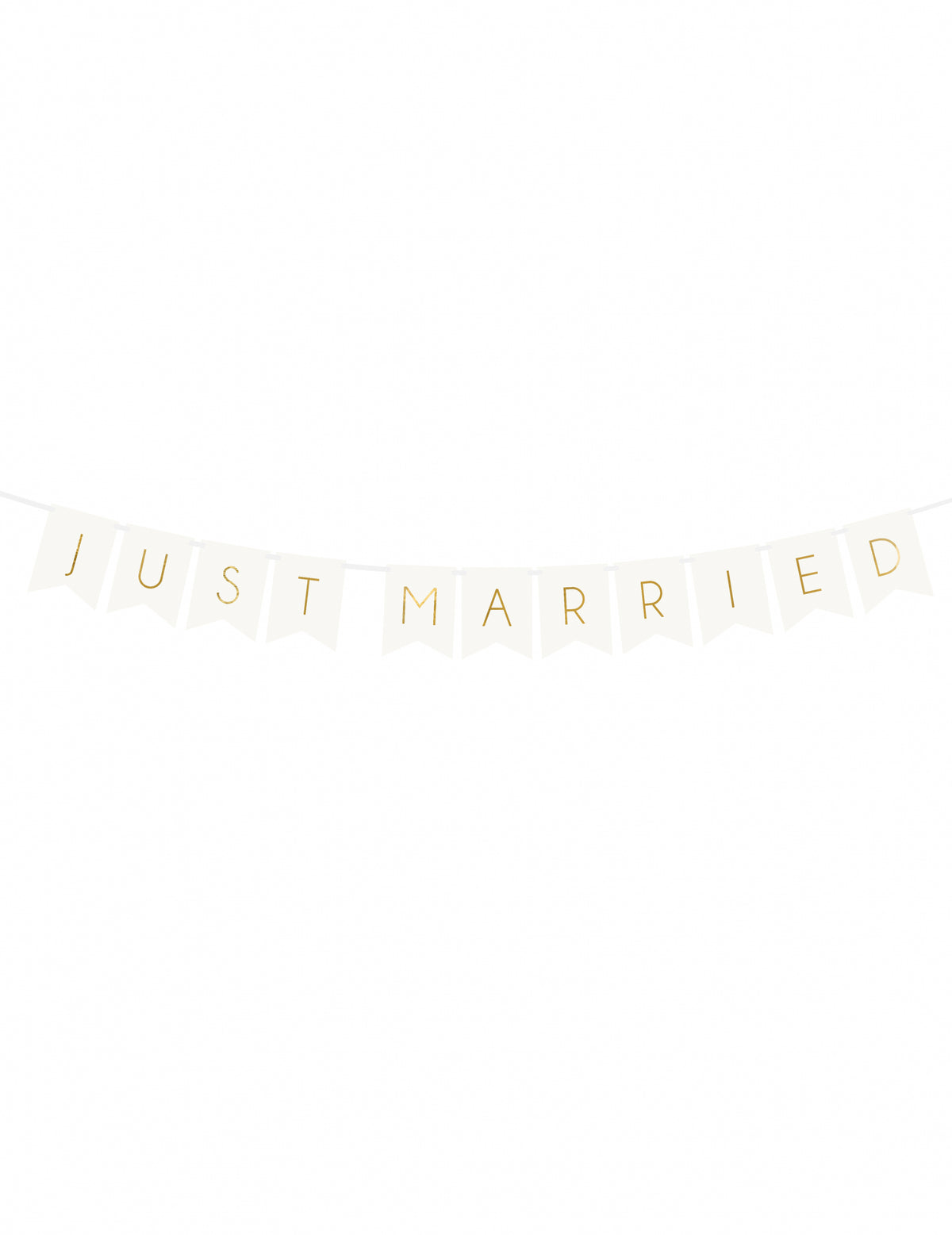 Vue de face de la guirlande en carton just married pour mariage