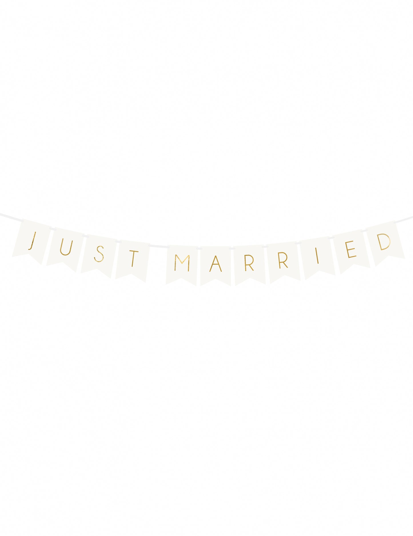 Vue de face de la guirlande en carton just married pour mariage