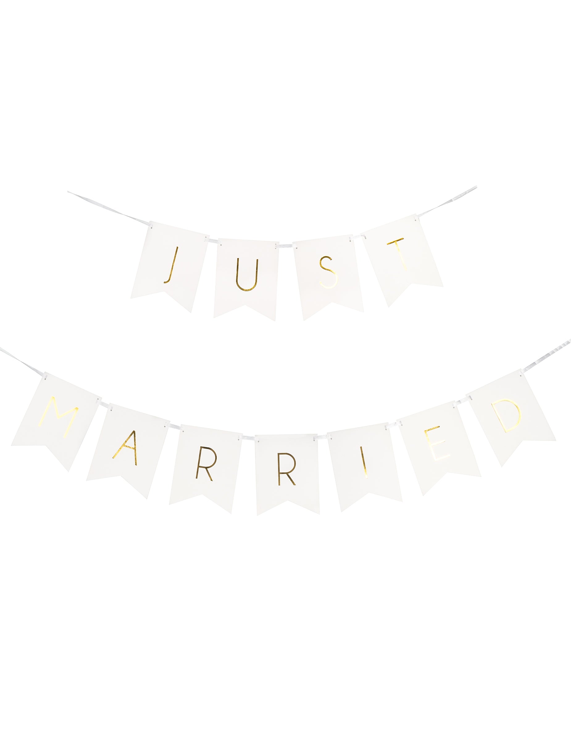Guirlande en carton just married pour mariage blanche et dorée
