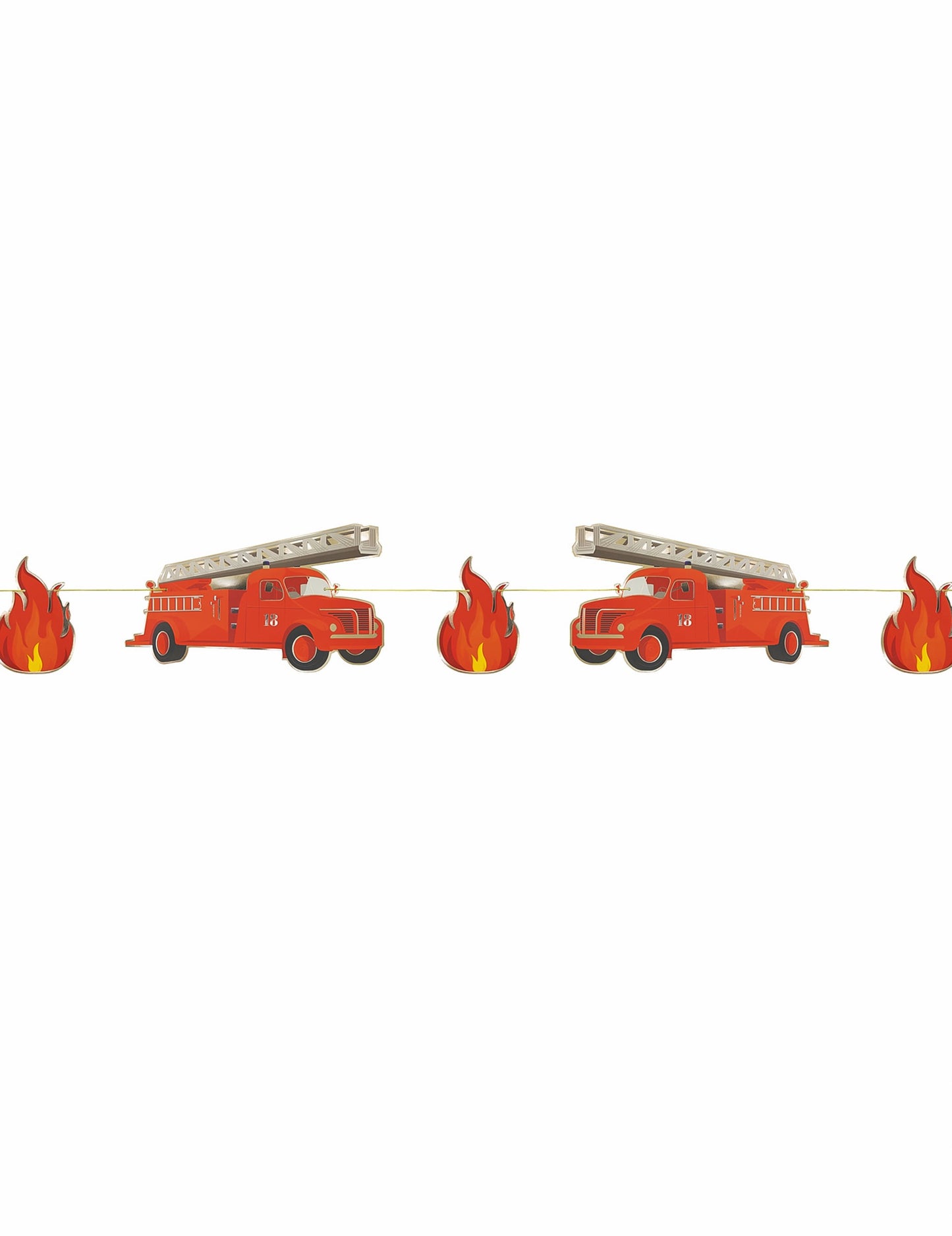 Guirlande en carton Pompier pour enfant rouge avec camions et flammes