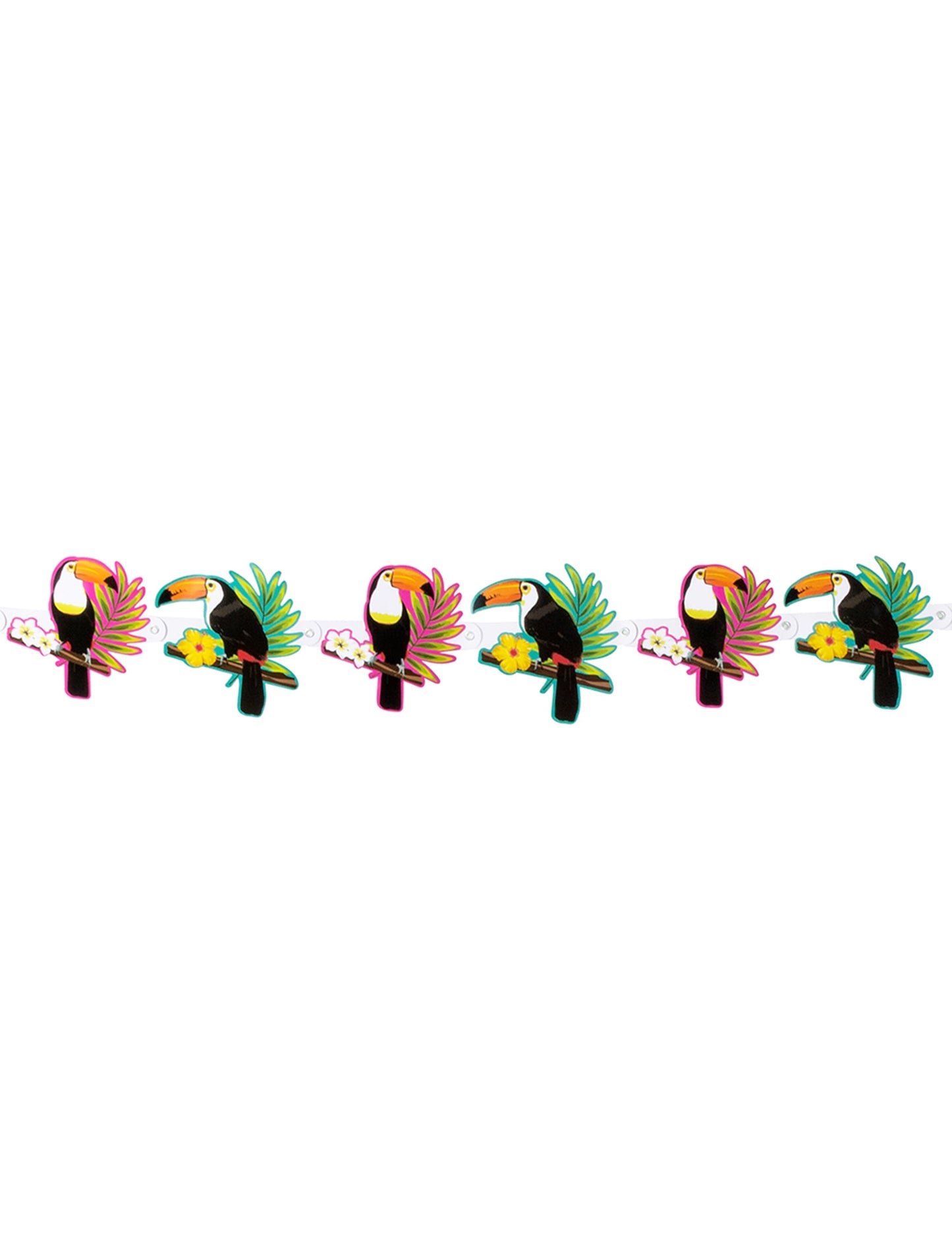 Guirlande en carton toucan pour fête tropicale multicolore avec fleurs exotiques