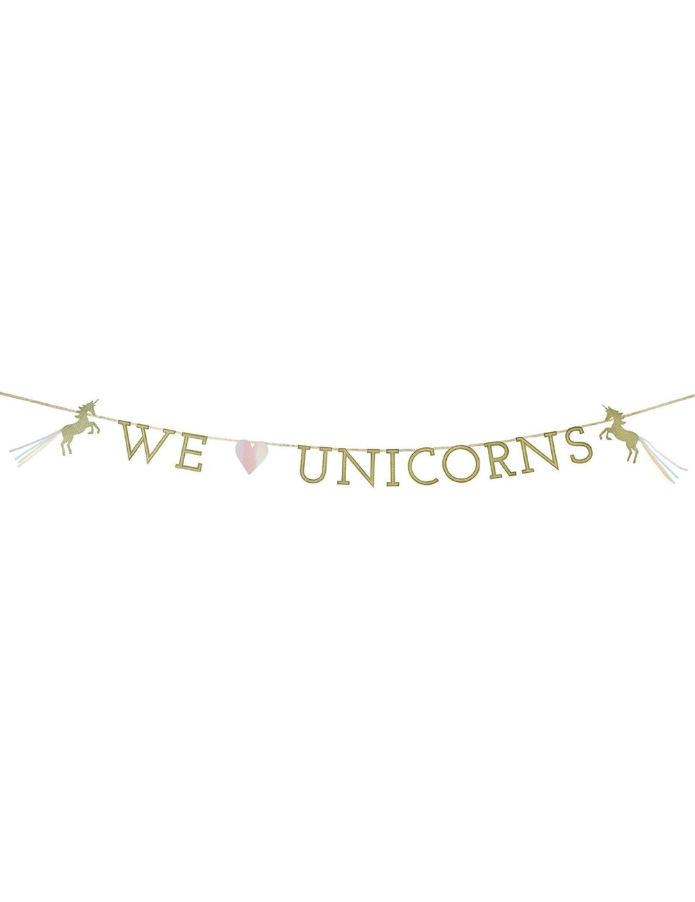 Guirlanda em cartão we love unicorns para aniversário dourada