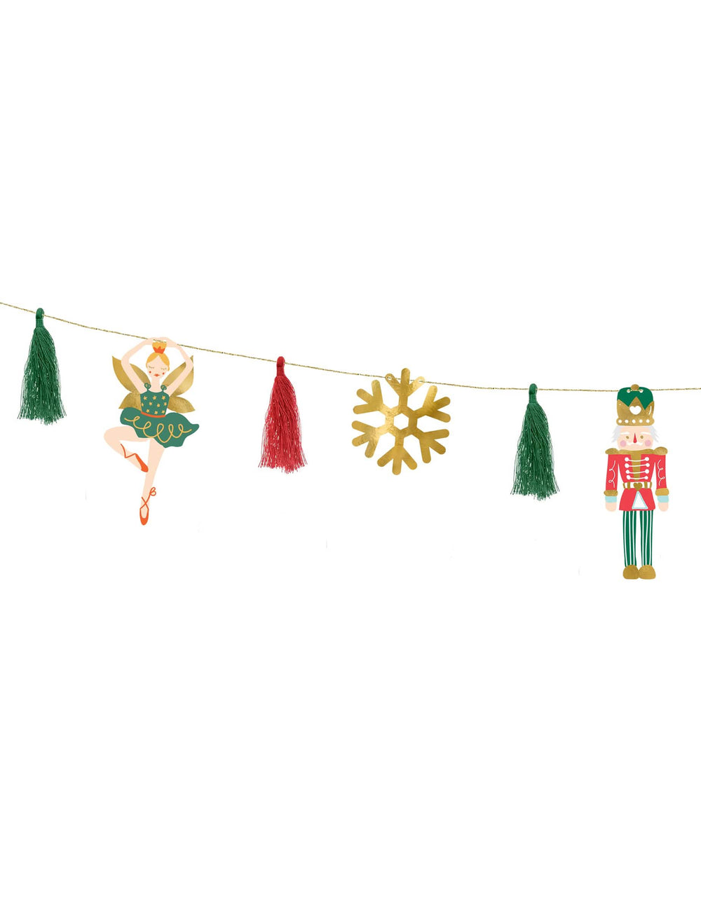 Guirlanda de papel quebra-nozes e bailarina para natal com pompons e detalhes dourados
