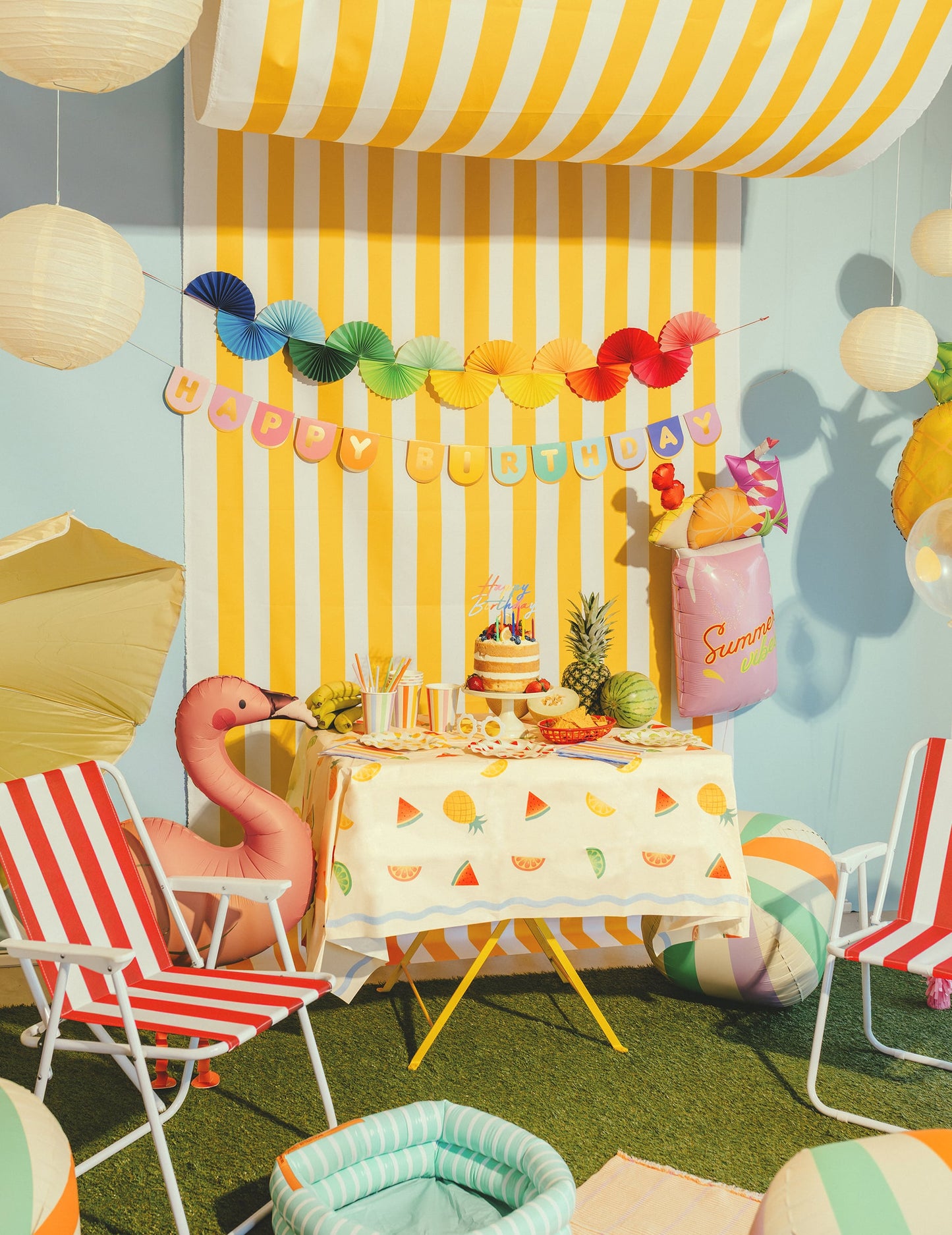 Grinalda de papel leques arco-íris 2,5 m