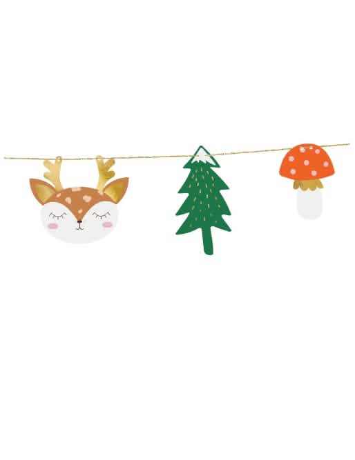 Guirlanda em papel floresta de natal para decoração multicores com pinheiros e cervos