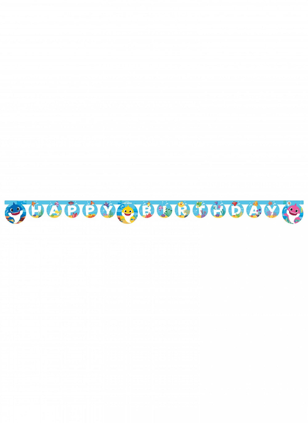 Vista geral da grinalda de papel Happy Birthday Baby Shark