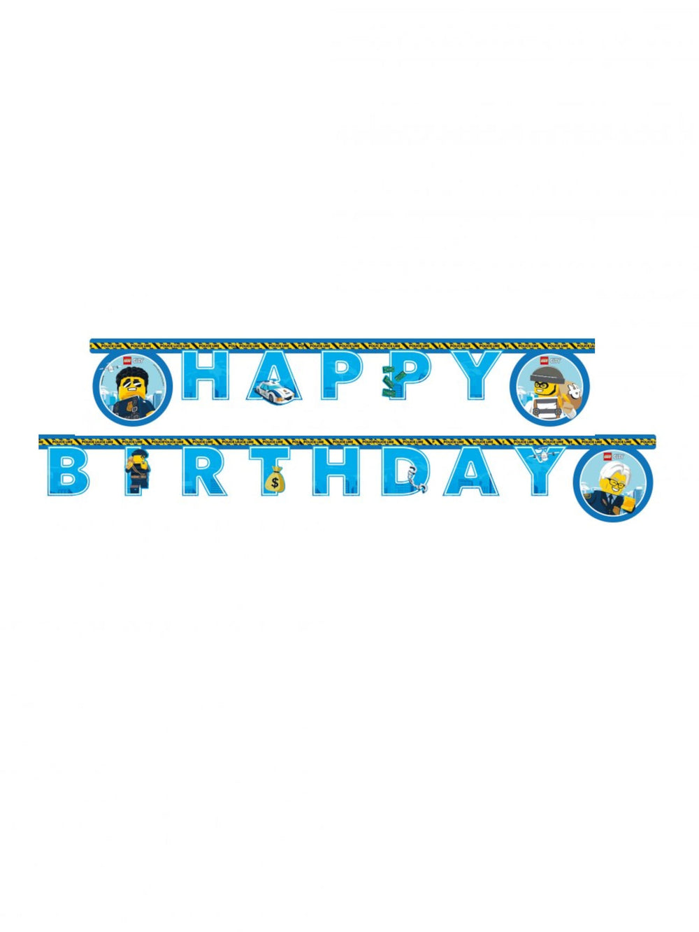 Guirlande en papier Happy Birthday Lego City pour enfant bleue