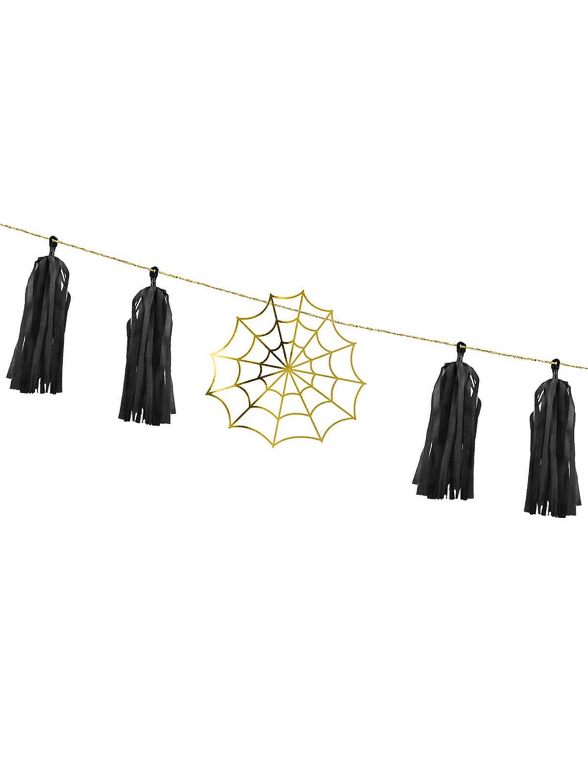 Guirlande en papier tassel toile d'araignée pour fête dorée et noire à monter
