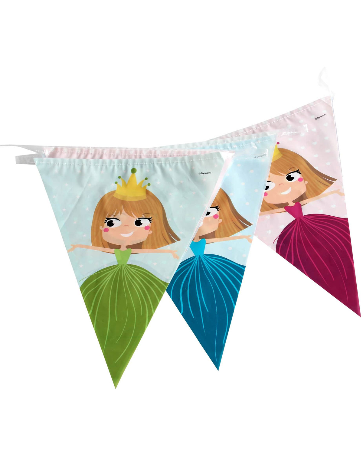 Grinalda de plástico com bandeirolas de princesa para criança multicores verde azul e cor de rosa