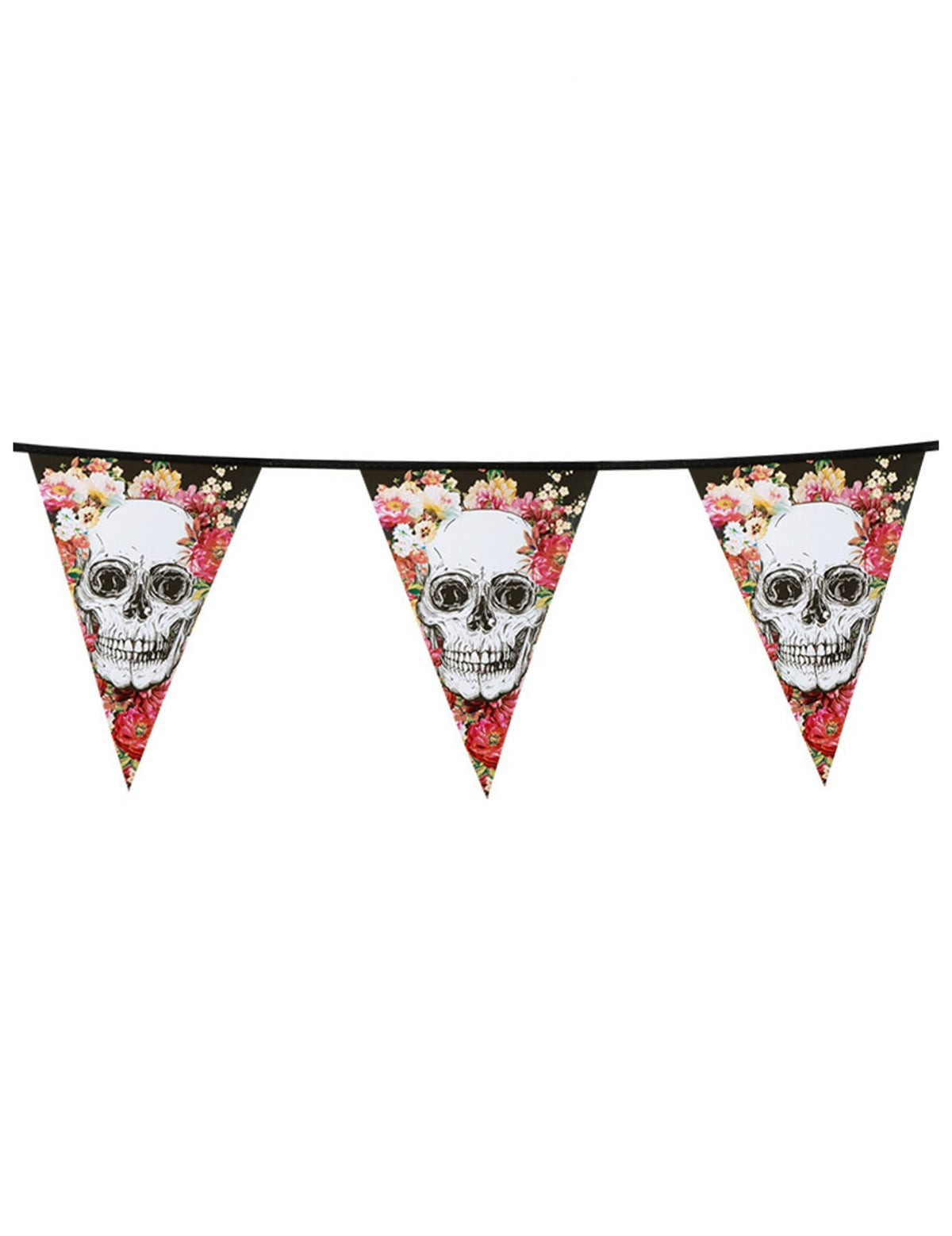 Guirlande en plastique squelette fleuri pour fête noir