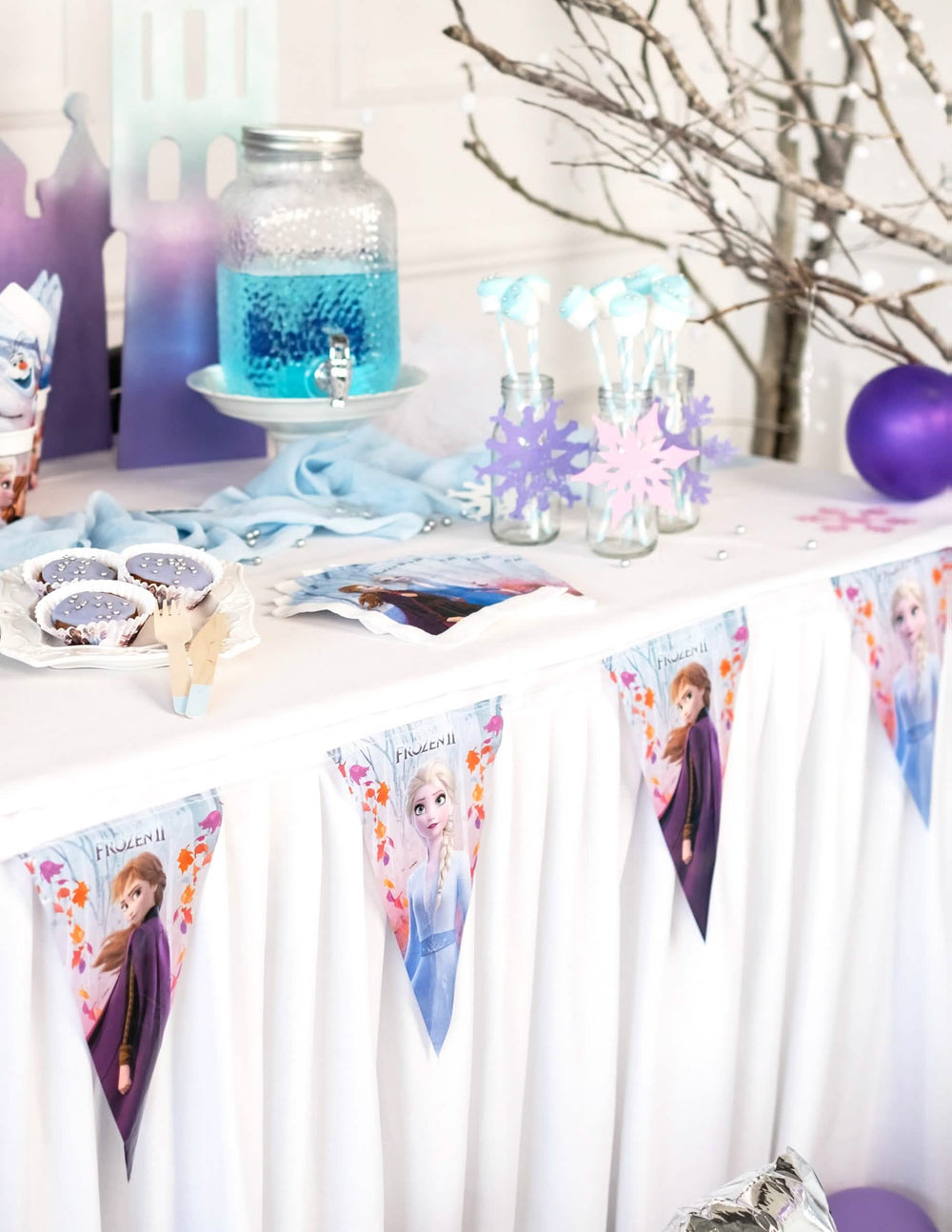 Grinalda de bandeirolas Frozen 2 para criança multicores com Elsa e Anna