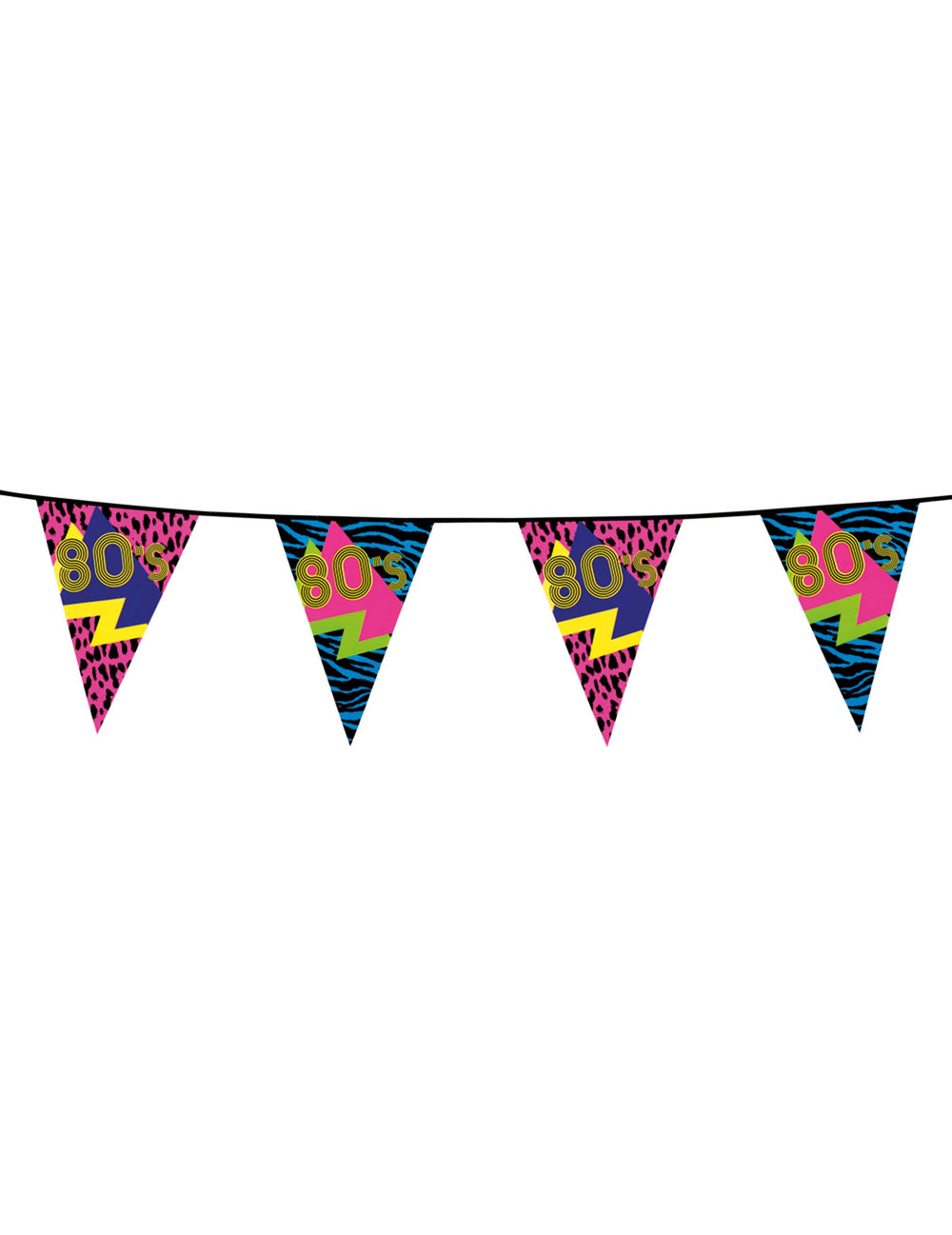 Guirlande fanions 80's Party multicolore aux motifs néon et imprimés animaux