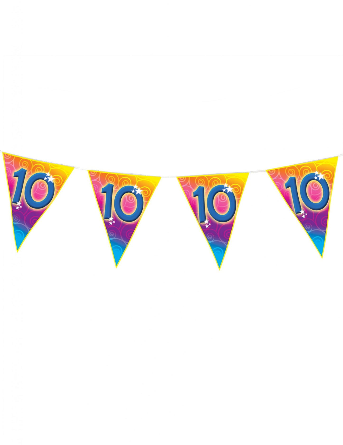 Guirlande fanions âge 10 ans pour anniversaire multicolore avec chiffres bleus