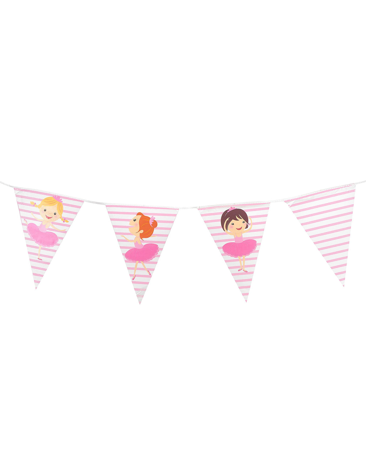 Guirlande en plastique fanions ballerines rose et blanc à rayures