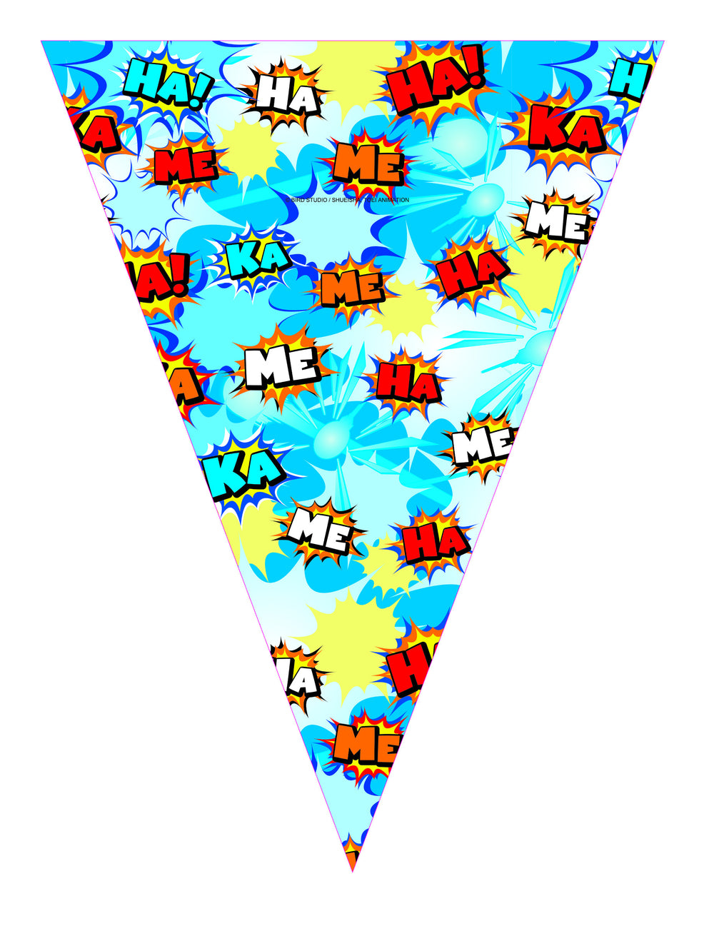 Détail d'un fanion avec motifs onomatopées de la guirlande de fanions en papier Dragon Ball Super