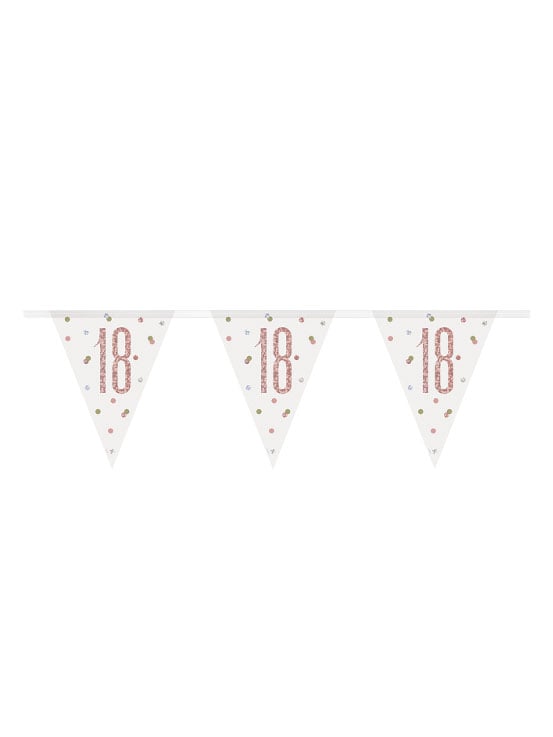 Guirlande fanions en plastique 18 ans pour anniversaire blanche et rose à pois