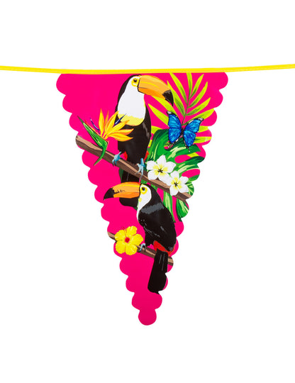 Gros plan sur un fanion de la guirlande fanions en plastique toucan