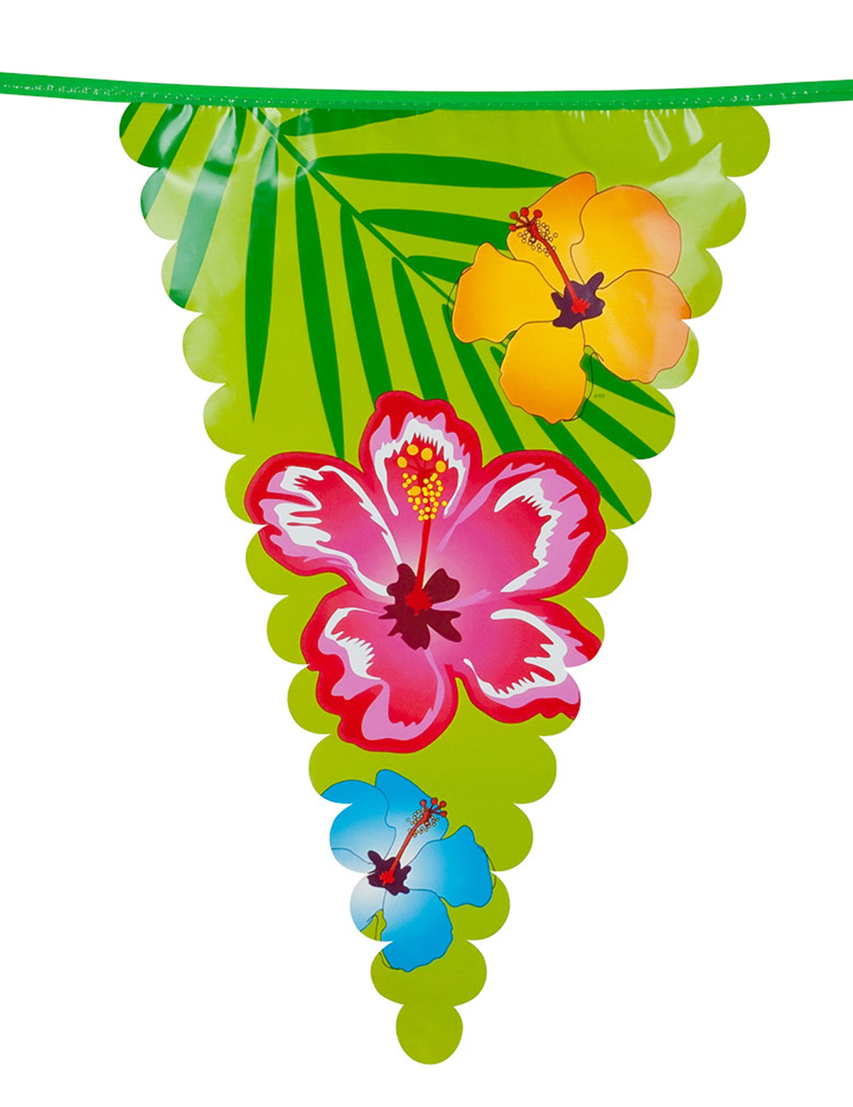Détail du motif à fleurs d'hibiscus de la guirlande fanions Hawaï