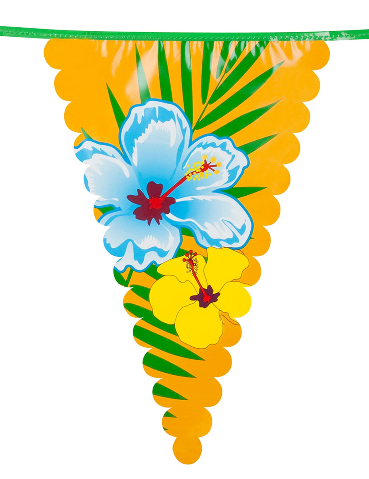 Guirlande fanions Hawaï orange avec fleurs d'hibiscus