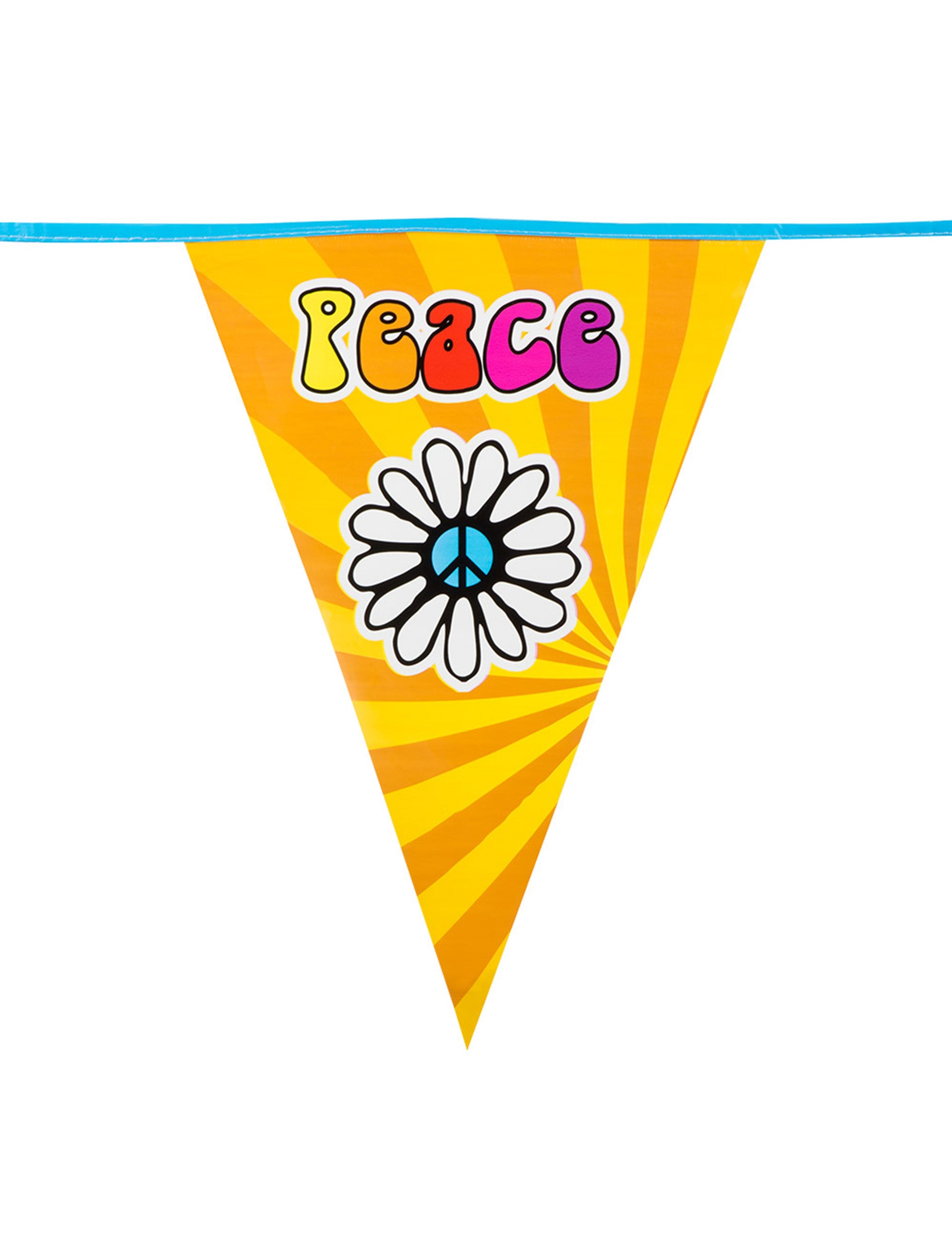 Détail d'un fanion avec inscription Peace et fleur de la guirlande fanions Hippie Flower Power
