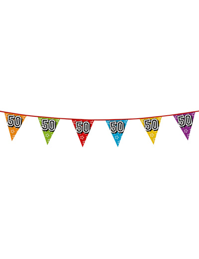 Guirlande fanions holographiques chiffre 50 pour anniversaire multicolore