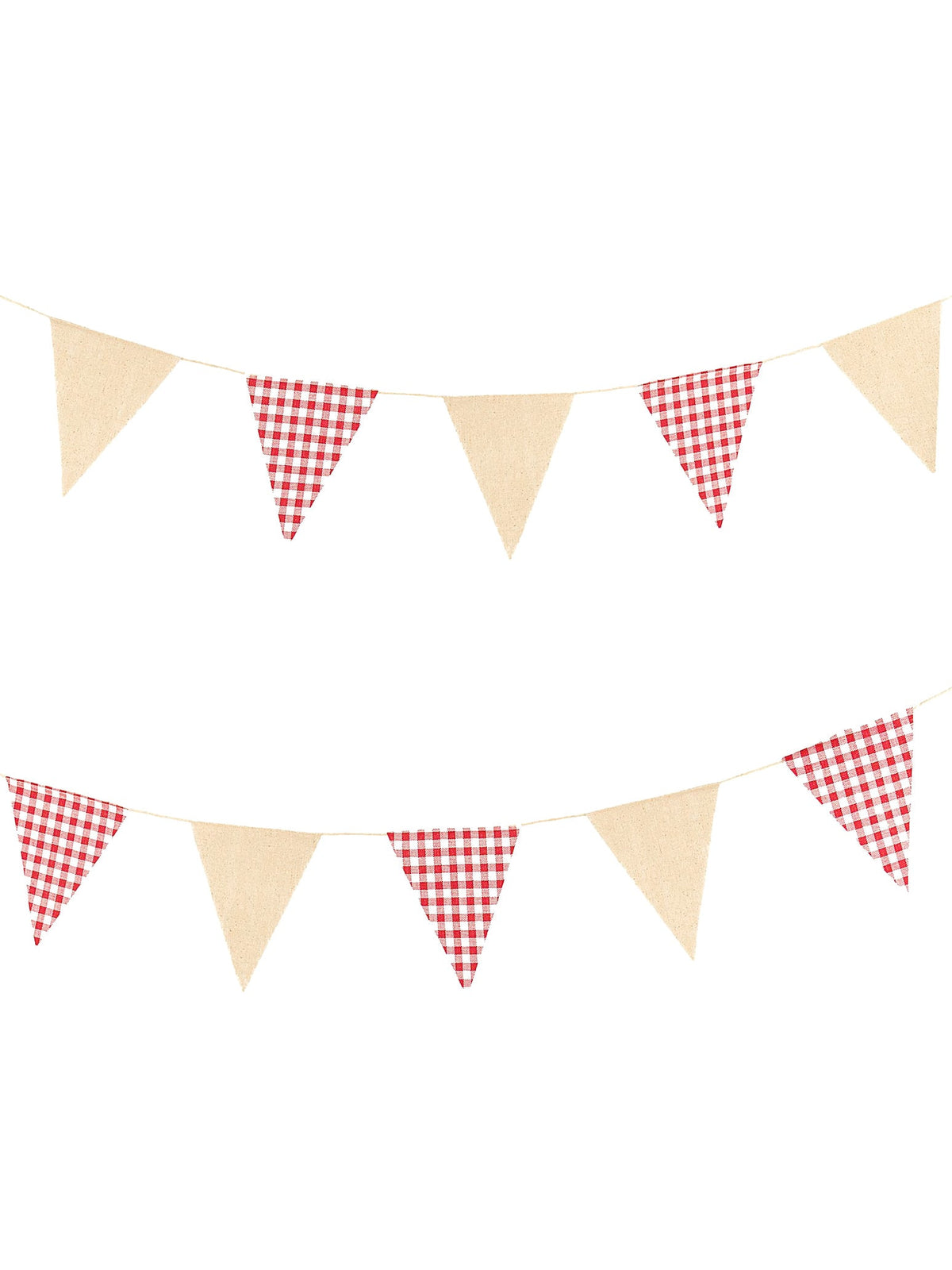 Guirlande de fanions lin vichy rétro pour décoration rouge et beige