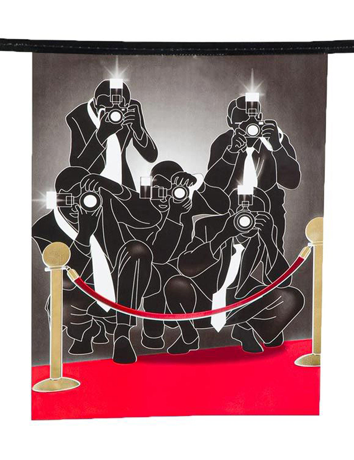 Détail du fanion avec silhouettes de paparazzi de la guirlande fanions papier VIP pour décoration cinéma