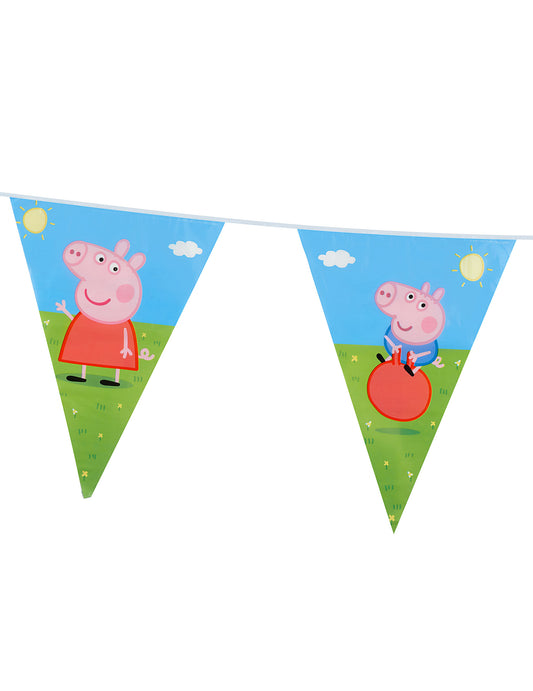 Détail des illustrations de la guirlande de fanions en plastique Peppa Pig