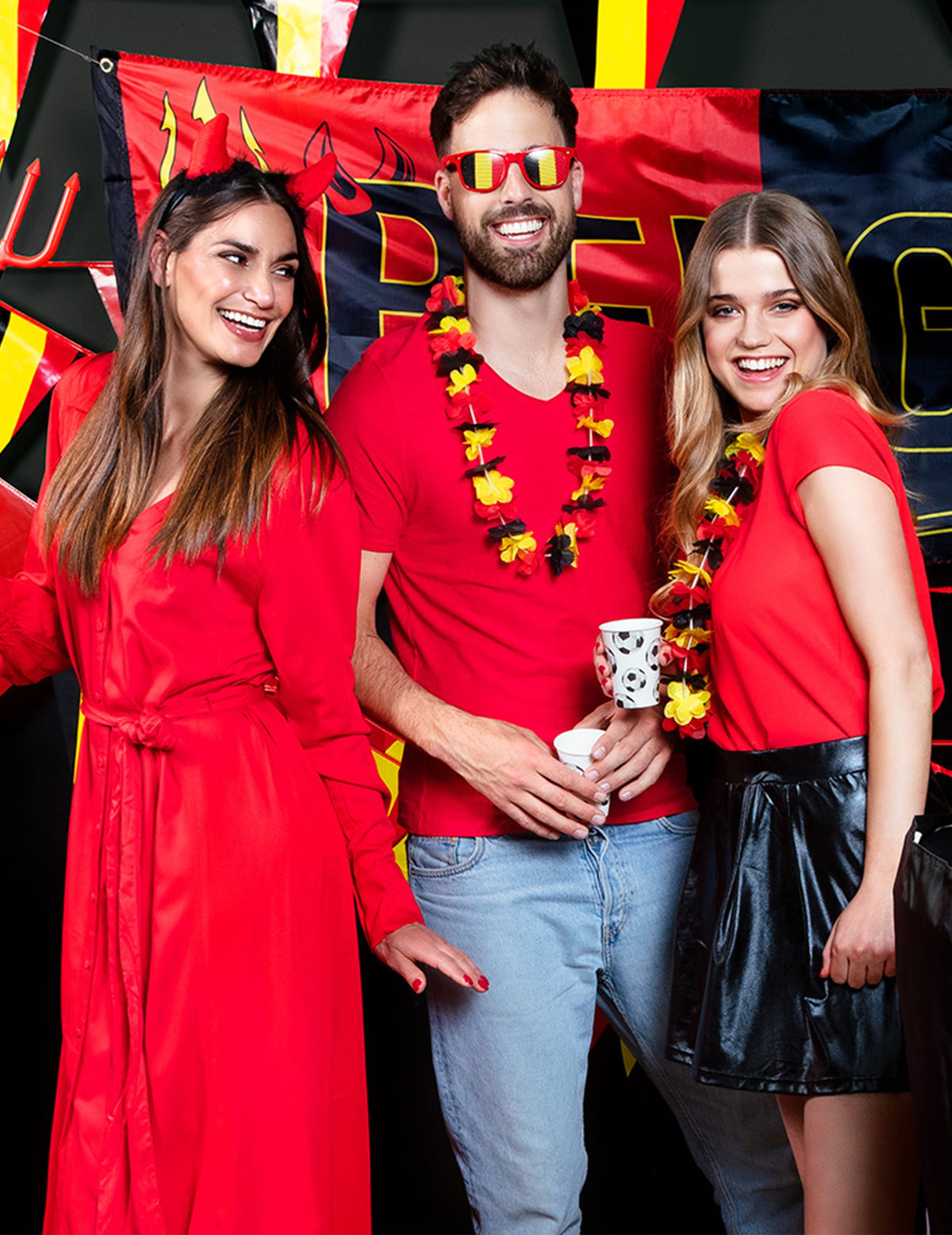 Mise en situation de la guirlande fanions Belgique pour supporter