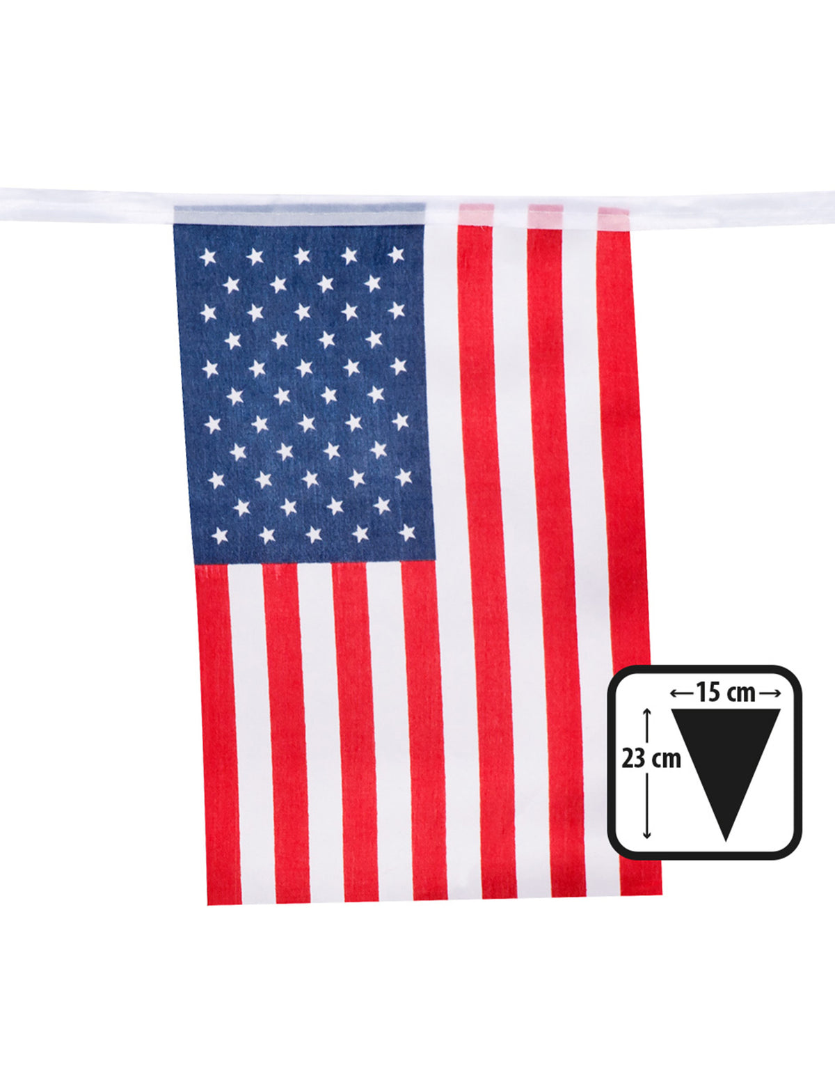 Détail des dimensions du fanion de la guirlande fanions USA