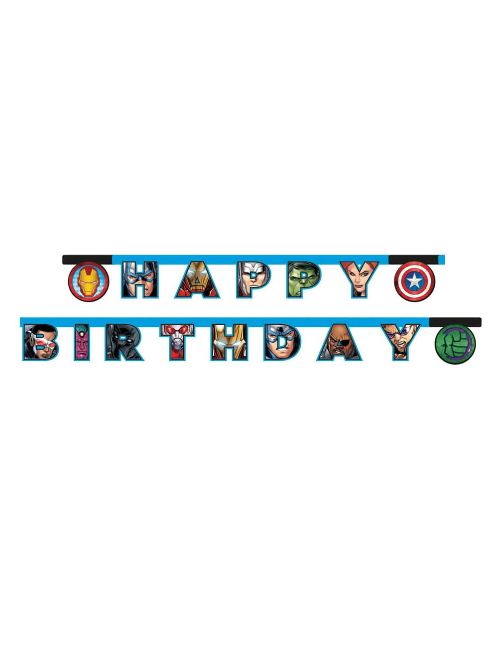 Guirlande happy birthday Os Vingadores Mighty para criança azul com personagens Marvel