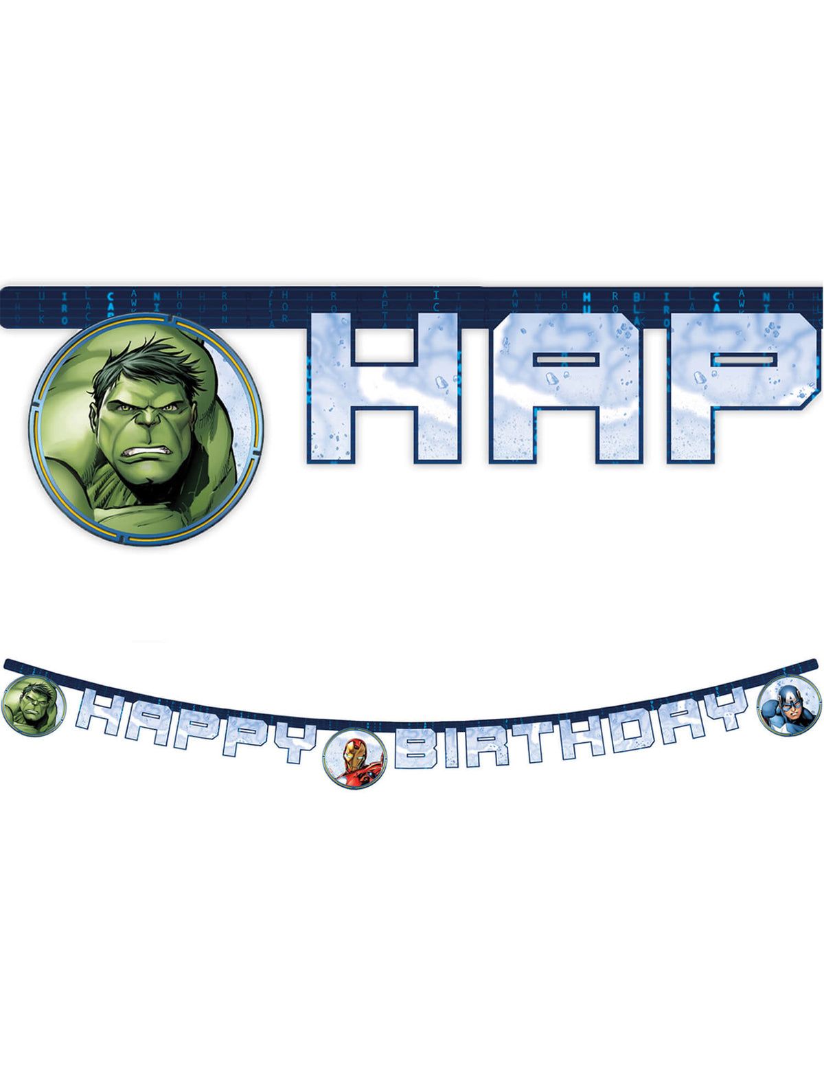 Guirlande happy birthday Avengers Mighty pour enfant bleue avec Hulk et Captain America