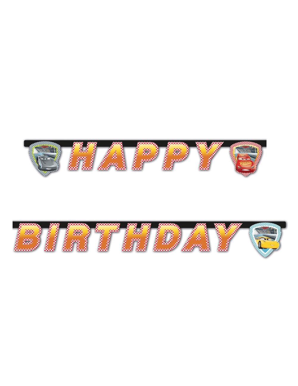 Guirlande Happy Birthday Cars 3™ pour enfant rouge à motifs damiers