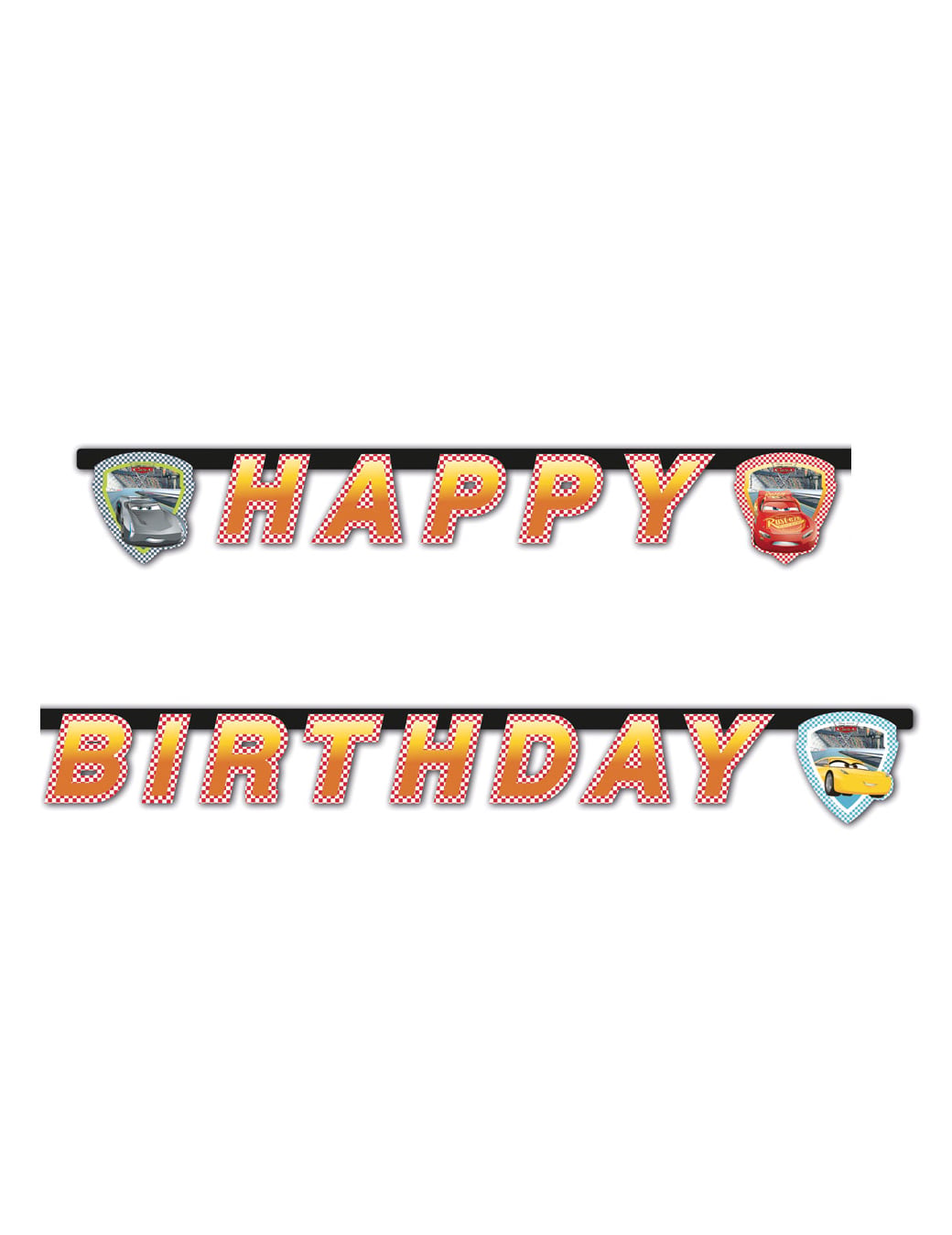 Guirlande Happy Birthday Cars 3™ pour enfant rouge à motifs damiers