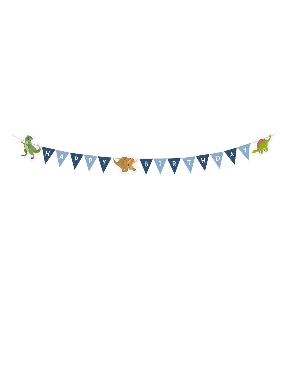 Guirlande à fanions Happy Birthday grands dinosaures pour enfant bleue